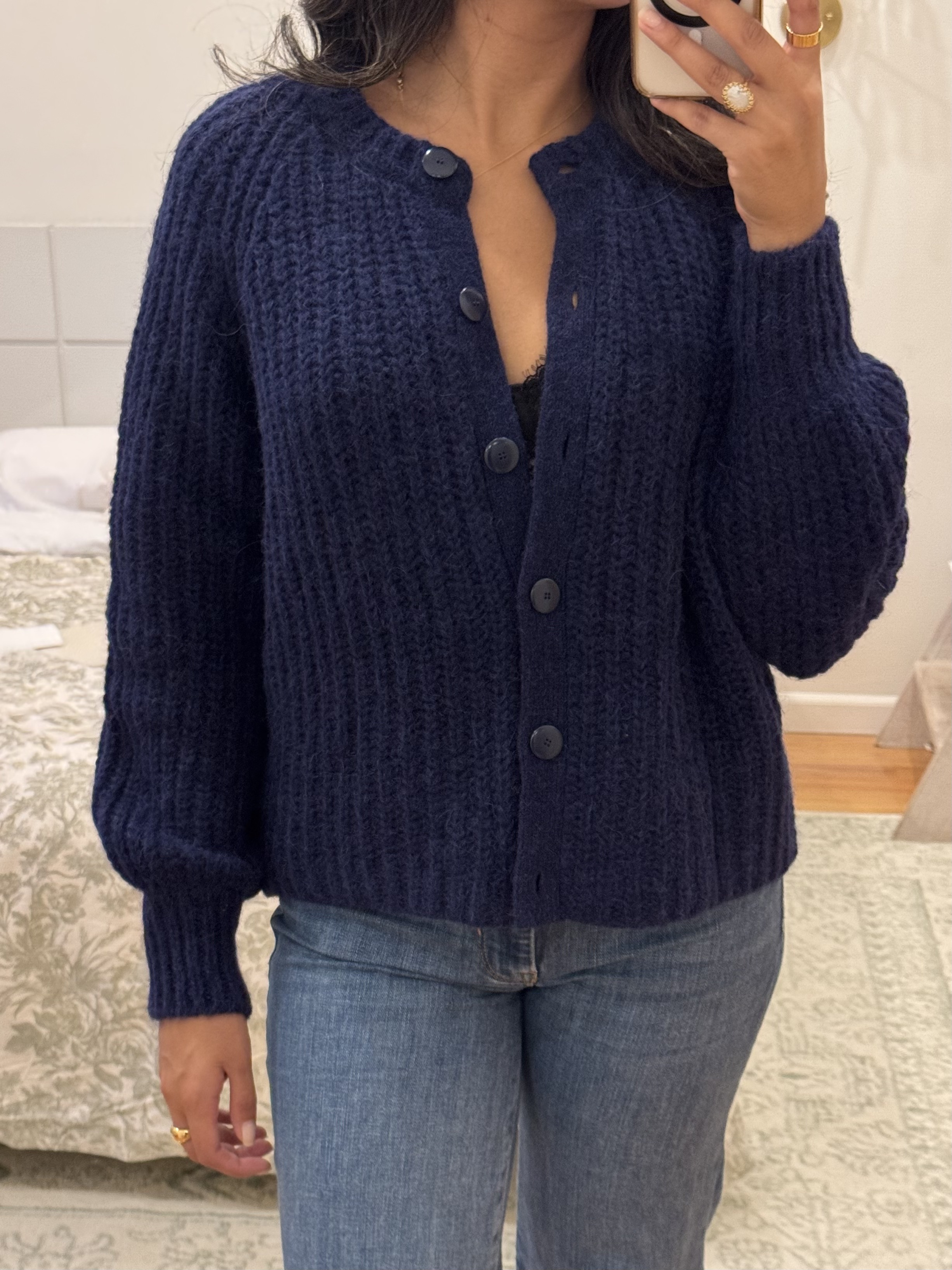 sezane emile cardigan try on